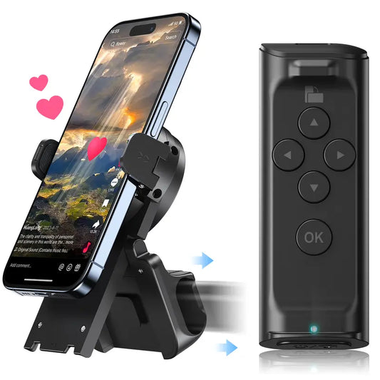 Wireless TikTok Remote Control with Smartphone Holder | Page Turner & Camera Shutter for iOS & Android